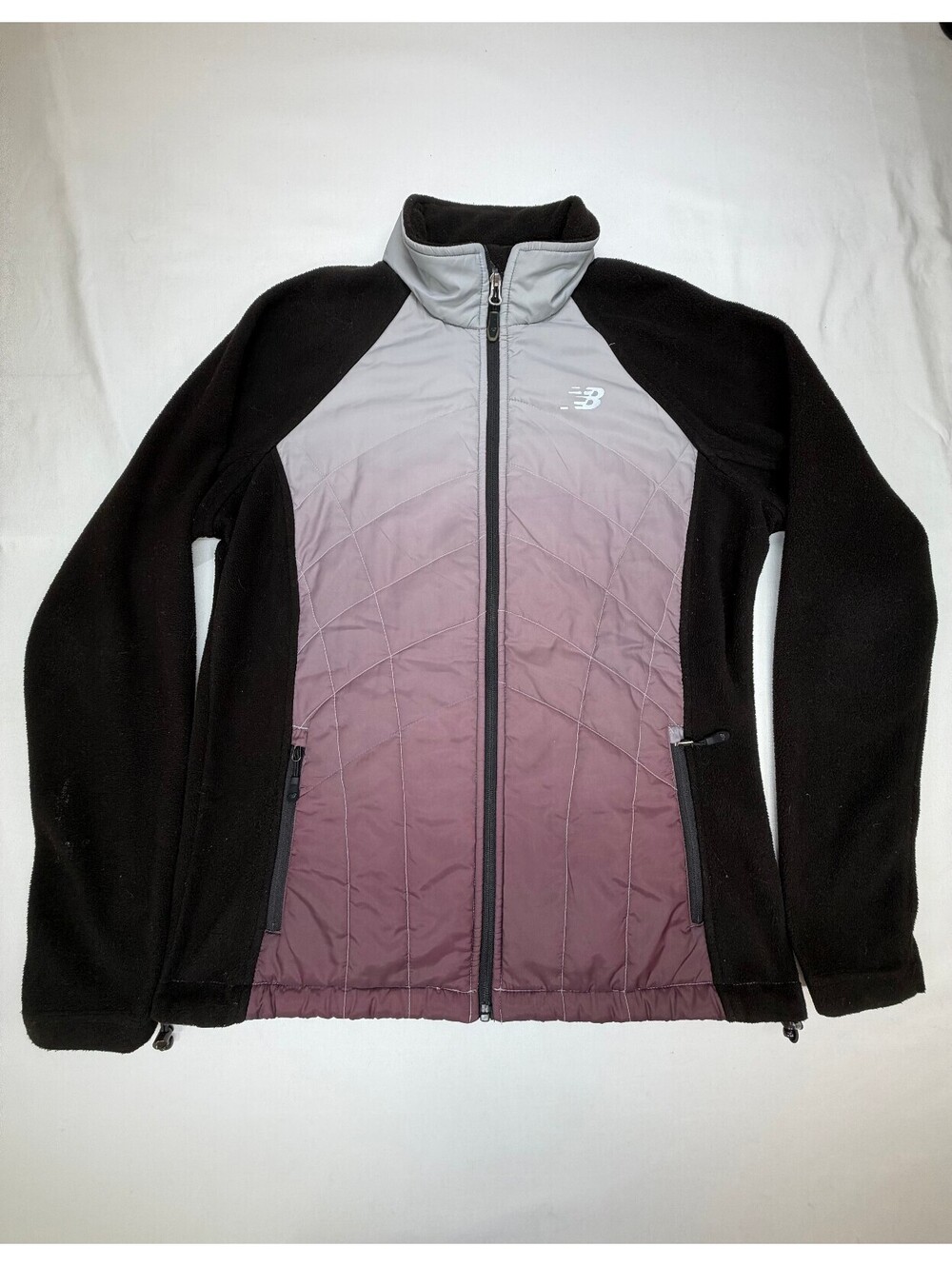 New Balance Women's Hybrid Fleece Jacket Quilted Full Zip Gradient Size L Grey